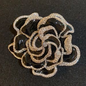 Joan Rivers Black Flower Brooch